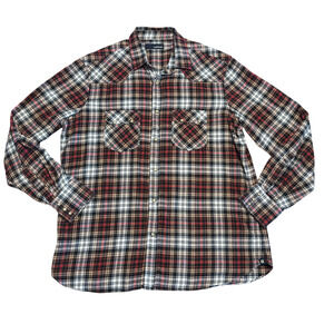 LARDINI Western Flannel Shirt Mens 44 17.5 Italy Snap Button Red Brown IRSERGIO